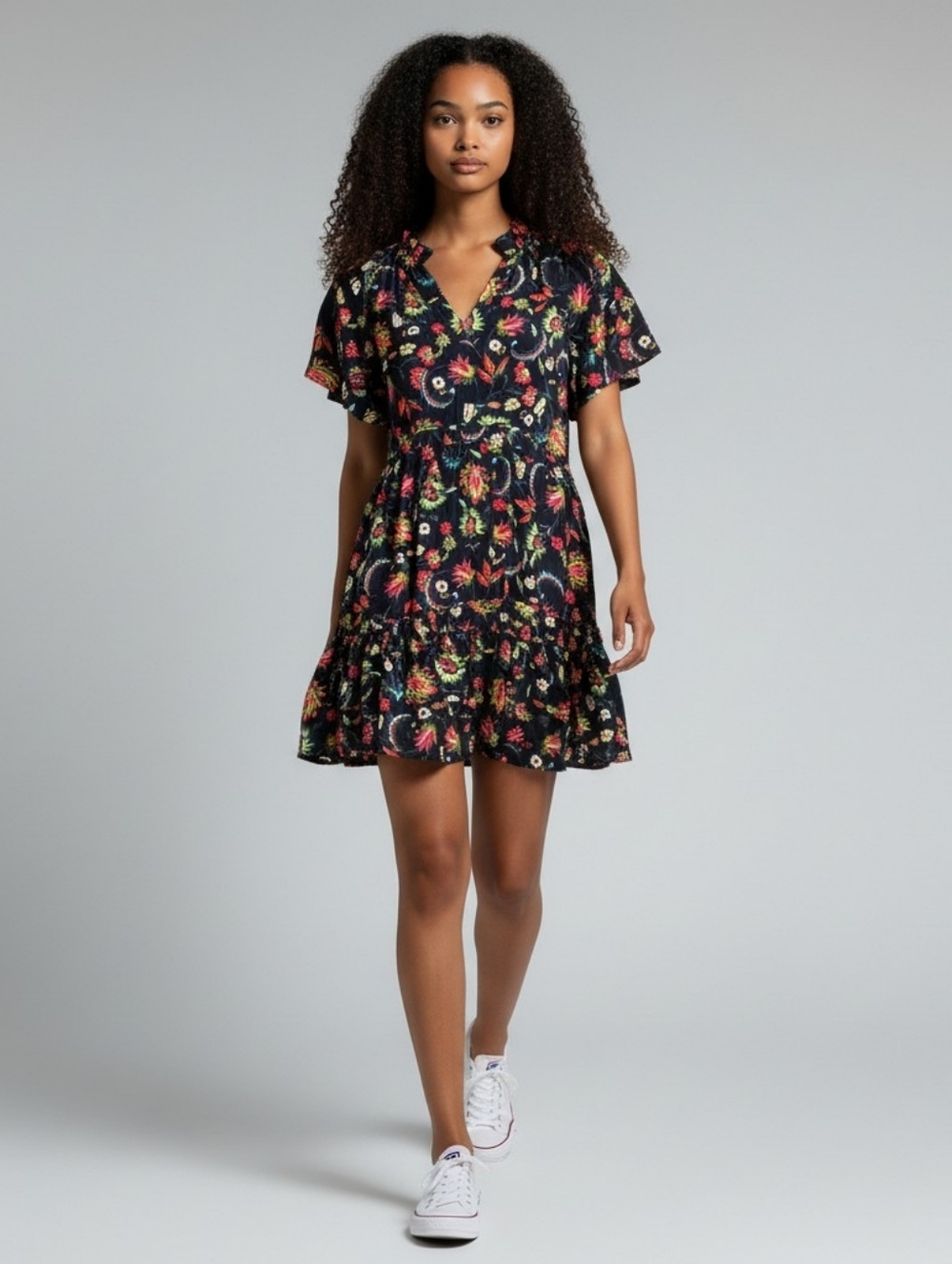 Anthropologie Robin Tiered Ruffle Mini Dress Black Floral Paisley Medium